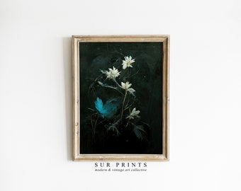 Vintage donkere botanische kunst aan de muur | Humeurige bloemenprint | Boerderijdecoratie | Donkere Academia afdrukken | Digitaal downloaden | Afdrukbare muurkunst| 181