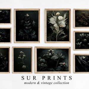 Dark Botanical Gallery Wall Art | Moody Floral Print Set, 10 Piece Wall ...