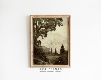 Vintage Landscape Print | Moody Country Scenery Painting | Dark Academia Digital PRINTABLE | 067