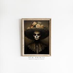 Arte imprimible de La Catrina, Impresión de arte de calavera, Arte de pared de Halloween, Impresión de arte oscuro cambiante, Arte de pared gótico, Impresión DIGITAL del Día de los Muertos, 231