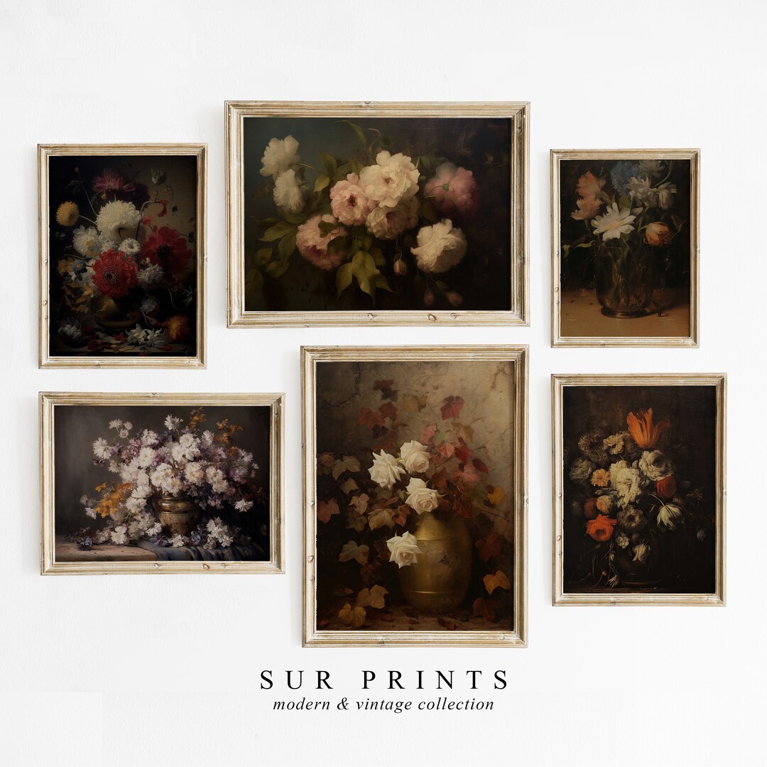 Moody Floral Gallery Wall Print Set of 6, Dark Academia Decor, Vintage ...