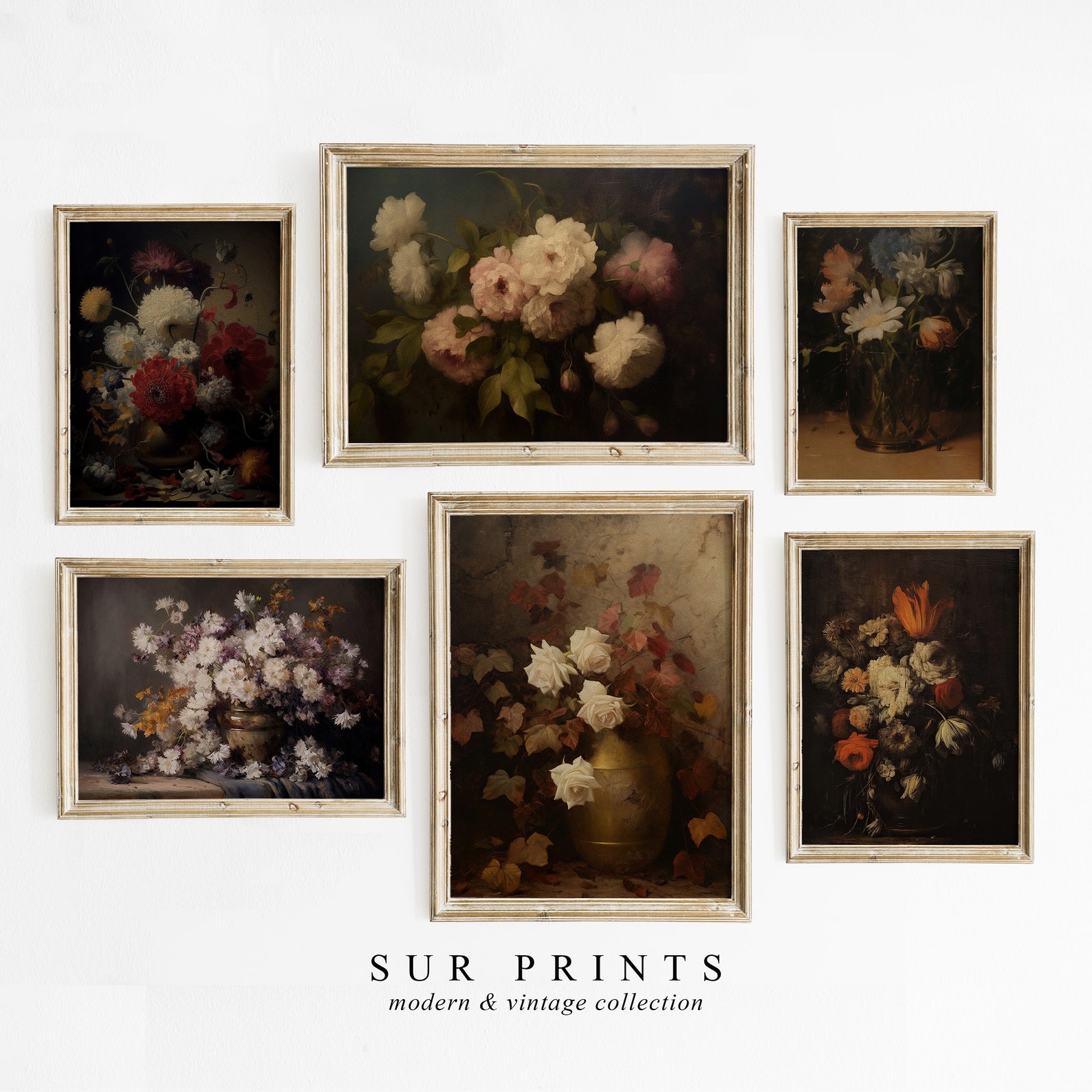 Moody Floral Gallery Wall Print Set of 6, Dark Academia Decor, Vintage ...