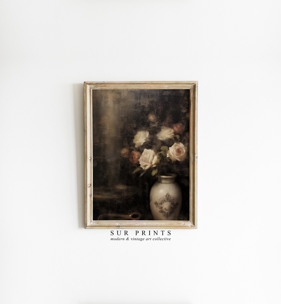 Vintage Rustic Country Wall Decor | Roses Still Life Painting | Moody ...