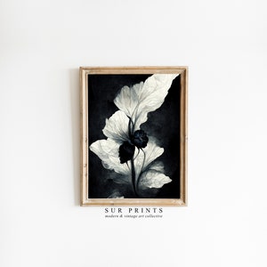 Dark Academia Still Life | Vintage Botanical Print | Moody Floral Wall Art  Decor | Black and White Print | PRINTABLE Digital Art | 017