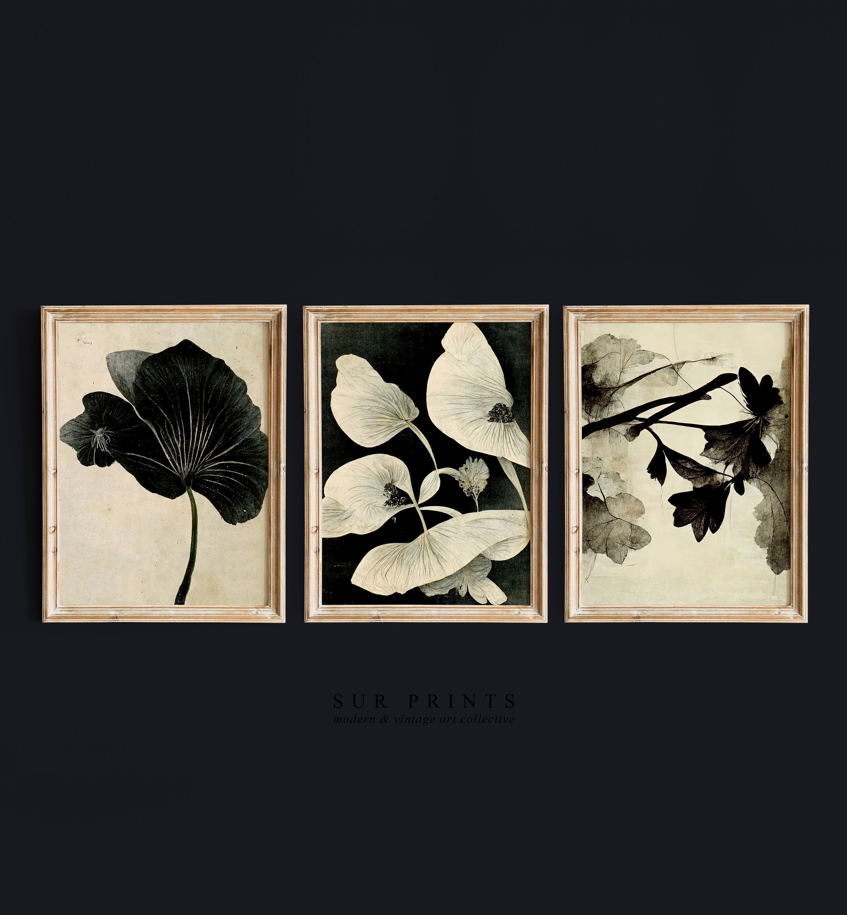 Neutral Botanical Gallery Wall Art, Moody Floral Print Set, 3 Piece ...