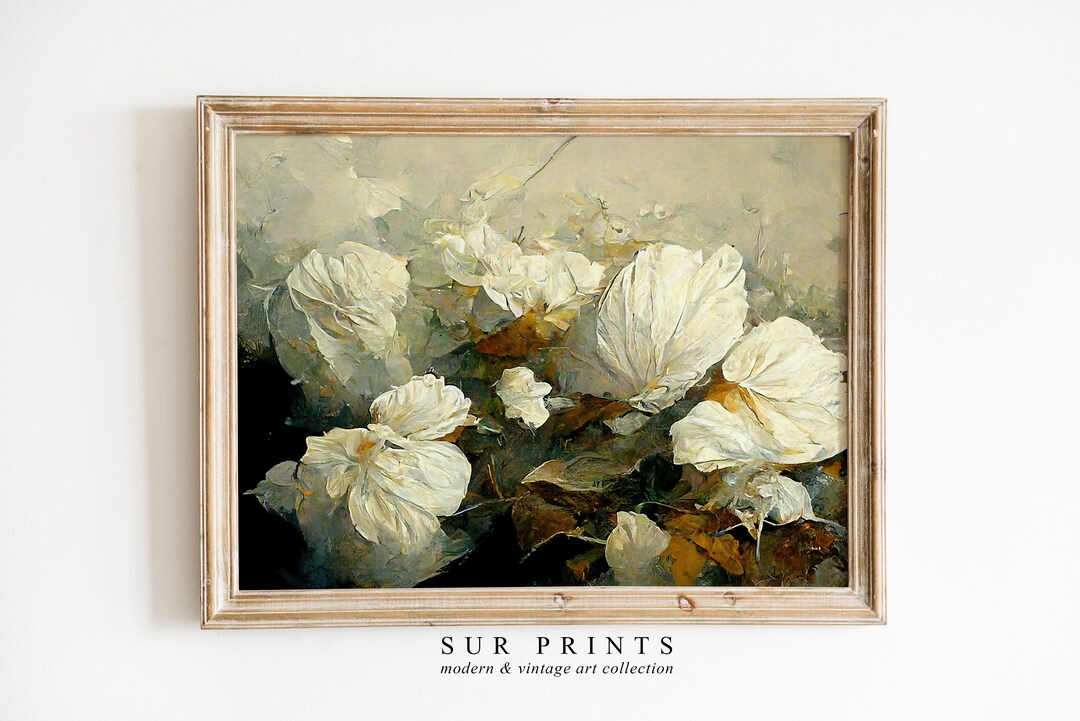 Moody Floral Wall Art, Vintage Flower Painting Print, Printable Wall