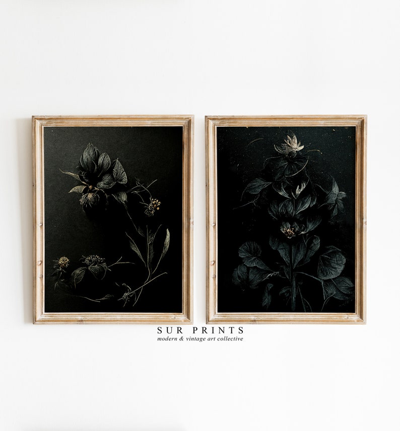 Dark Botanical Gallery Wall Art | Moody Floral Print Set, 10 Piece Wall ...