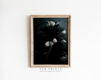Donkere botanische muurkunst | Boerderijdecoratie | Humeurige bloemenprint | Donkere Academia afdrukken | Digitaal downloaden | Afdrukbare muurkunst| 162