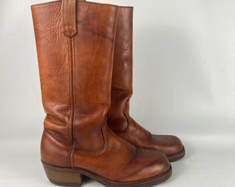 Vintage Leather Boots Campus Style Mens Size 8.5D Cognac Brown try