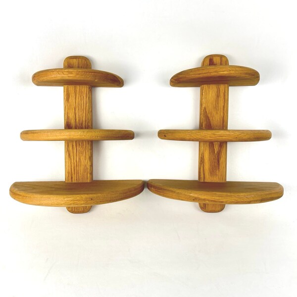 Vintage Rounded Wall Shelves Oak Handmade Set of 2