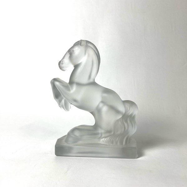 Vintage Fostoria Satin Frosted Glass Horse Bookend 1940s