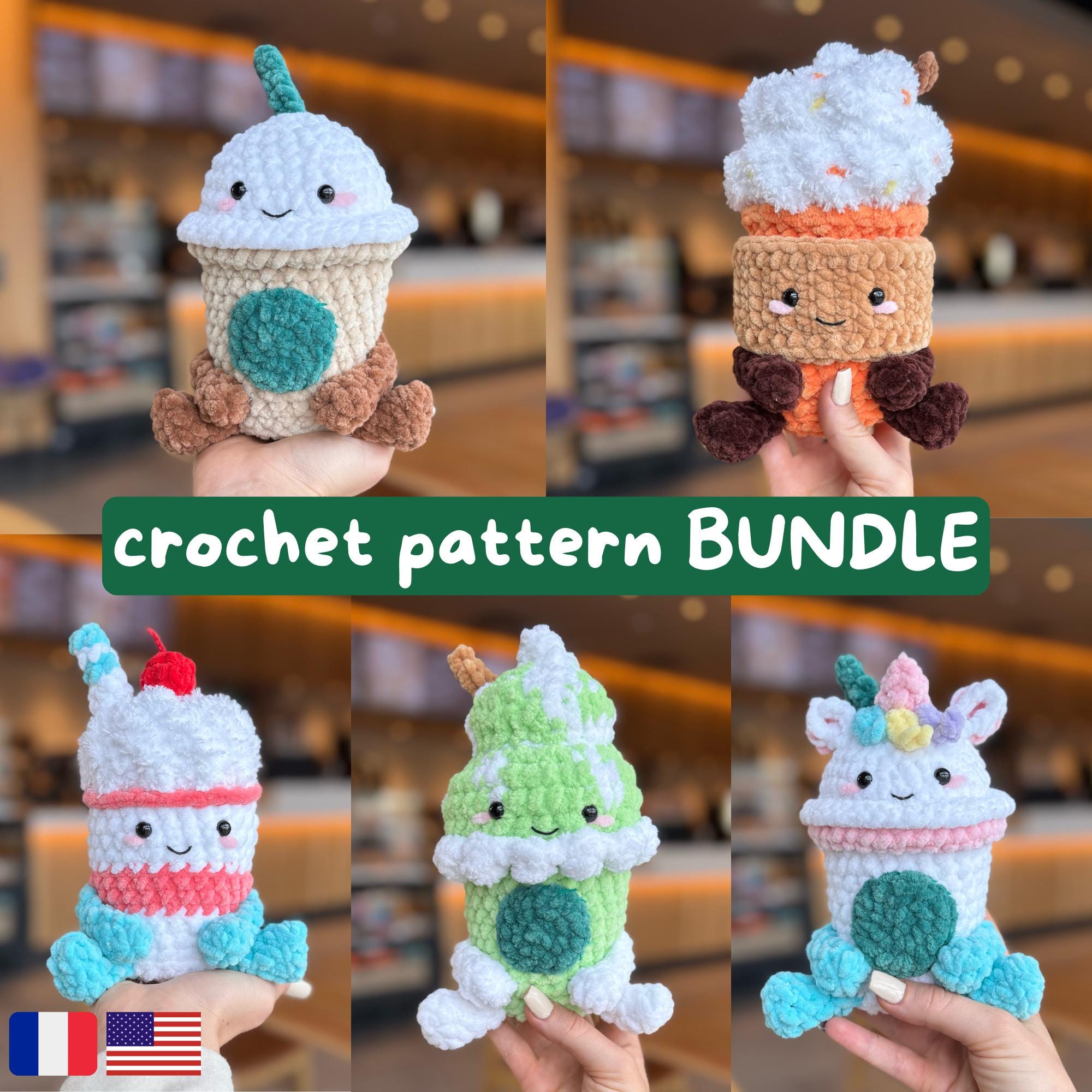 5 in 1 Crochet Coffee Shop Drinks Patterns Bundle - Jellycat