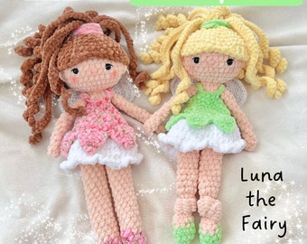 Luna the Fairy - Crochet Pattern - Doll lovey - Knotted legs- Cute Fairy Amigurumi Pattern - Poupée doudou fée - patron crochet