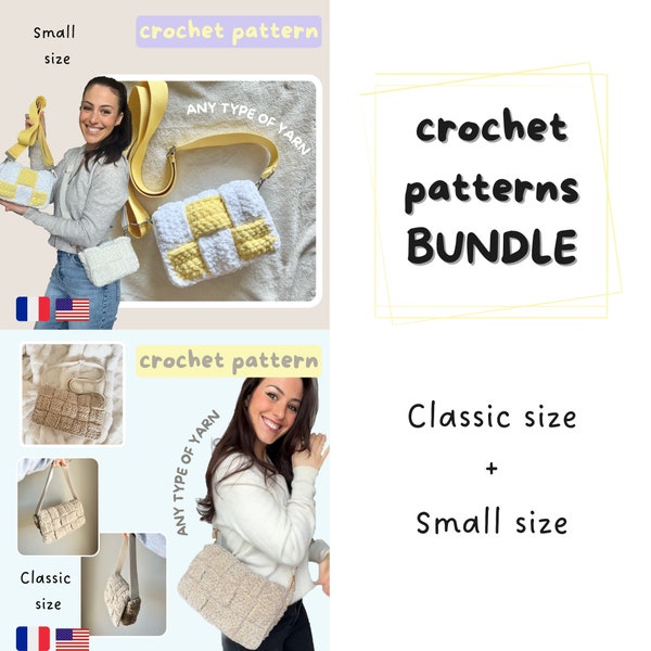 BUNDLE Crochet Bag Patterns - 2 Sizes - Beginner - Meli Melo cross body bag - tote-Market-Handmade bag-Crochet bag PDF- Sac Patron