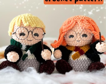 Wizard and Witch 2 in 1 Crochet Pattern - Halloween Fall crochet dolls - Cuddle Size - Amigurumi Pattern - Patron crochet Sorcier / Sorcière