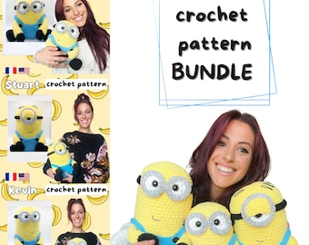 Crochet patterns Bundle Minion Bob, Stuart & Kevin- Cuddle Size Plush - Amigurumi Eng / Fr patrons au crochet peluche minions amigurumi