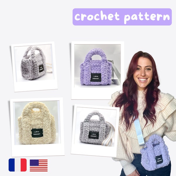 Modèle de sac tendance au crochet anglais - Sherpa - Chenille - mode - Sacs tendance au crochet / Français Patron crochet sac en bandoulière