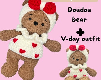 Teddy Bear WITH V-DAY OUTFIT - Crochet Pattern - Cuddle Size - Amigurumi Pattern - Valentine's day- Ours doudou avec robe - patron crochet