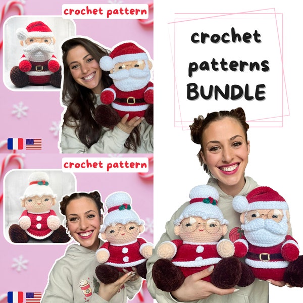 BUNDLE Santa & Mrs Claus Crochet Patterns - Cuddle Size -  Santa Mr and Mrs Claus Amigurumi Pattern - Papa et Mme Noel - patrons au crochet