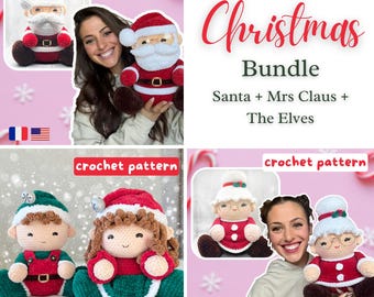 PAQUETE Papá Noel navideño + Sra. Claus + Elfos Patrones de crochet Tamaño abrazo Patrón de amigurumi navideño Papá Noel Papa et Mme Noel - patrones de crochet