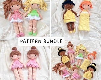 BUNDLE - Fairy- Princess- Ballerina Crochet Patterns - 3 Dolls lovey - Cute dolls Amigurumi Pattern - Poupées doudou lot  - patron crochet