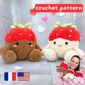 Chocolate Covered Strawberries CROCHET PATTERN, Valentine's Day Gift Amigurumi Food, Plush cuddle size, Downloadable PDF file + Tutorial