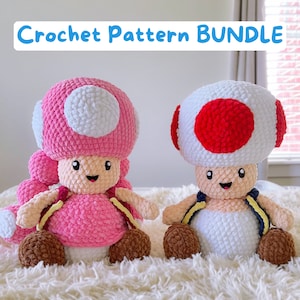 BUNDLE Mushroom Boy and Girl Häkelanleitungen - Cuddle Size - Amigurumi Pattern - Patrons au crochet
