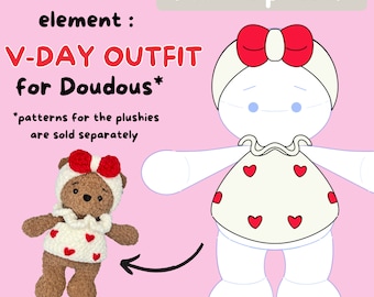 VALENTINE'S DAY OUTFIT for doudous - Dress + Headband - Accessory for my doudou collection - Crochet Pattern  Amigurumi Pattern