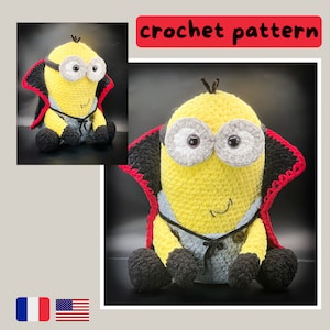 Kevin - ハロウィン - ミニオンのかぎ針編みパターン PDF - 抱っこサイズのぬいぐるみ - AMIGURUMI / FR patron au crochet- Peluche ミニオンフィチエ PDF à imprimer