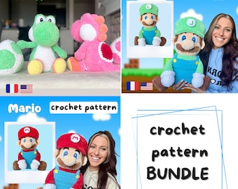 BUNDLE Super Mario, Luigi, Yoshi and Egg Crochet Patterns PDF - plush - amigurumi- tutoriel - US terms / Lot patrons crochet fr- Peluche pdf