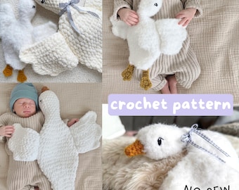NO SEW Crochet GOOSE Pattern - Baby Shower Gift - Duck Amigurumi - Crochet Lovey Newborn  - Easy Tutorial - Patron Oie Bébé Cadeau Français