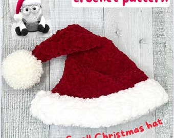 CROCHET PATTERN - Small Santa Hat - Eng / Patron au crochet PETIT Bonnet de Père Noël ( petite taille )