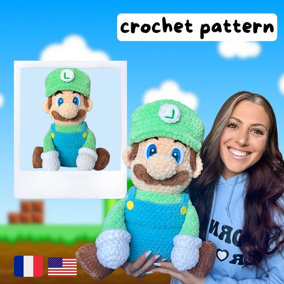 Luigi Crochet Pattern PDF Plush Amigurumi Tutoriel US Terms Super Mario /  FR Patron Au Crochet Peluche Luigi Fichier Pdf à Imprimer 