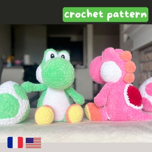 緑の恐竜 + 卵のかぎ針編みパターン PDF - ぬいぐるみ - あみぐるみ - チュートリアル - US 条件/FR patron au crochet - Peluche Dino fichier pdf à imprimer