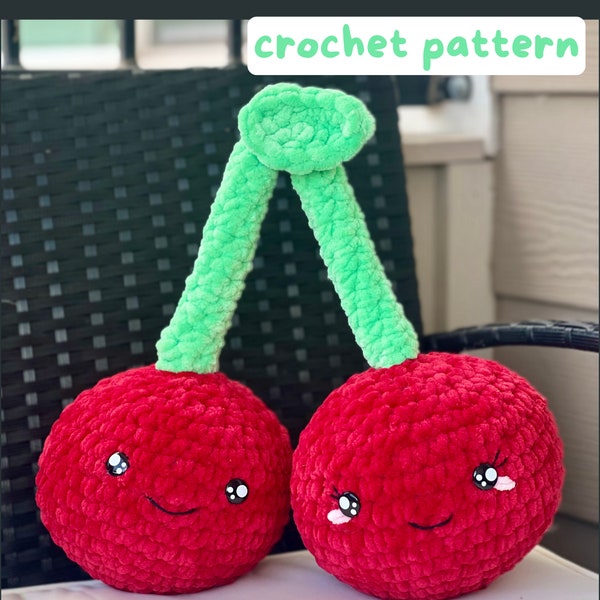Jumbo Cherry Crochet Pattern PDF - peluche - amigurumi- tutoriel - US Terms / FR patron au crochet- Cerises géantes fichier pdf à imprimer