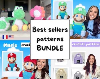 Bundle BEST SELLERS Crochet Patterns - Mario - Luigi- Yoshi - Moumoute crochet Bag  / Lot 4 patrons au crochet, sac, mario, luigi , yoshi