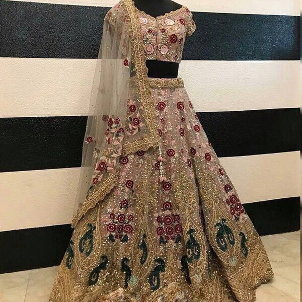 Ethnic Wedding Soft Mono Net Heavy Sequence Embroidered Work, Bollywood Fancy Style Latest Designer Lengha Choli