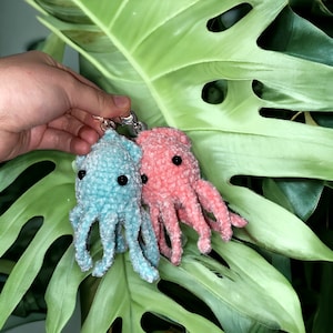 Pastel crochet squid keychains