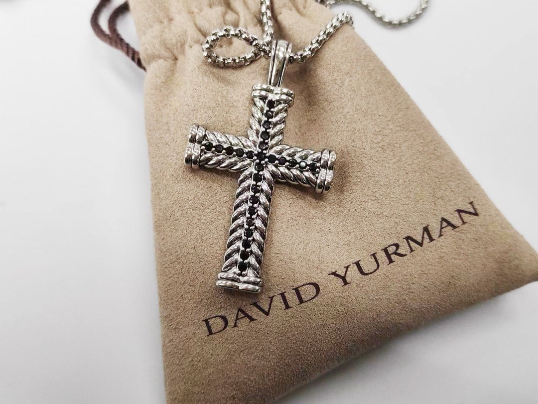 DY Men's Black Diamond Cross Silver Pendant 42mm30mm - Etsy