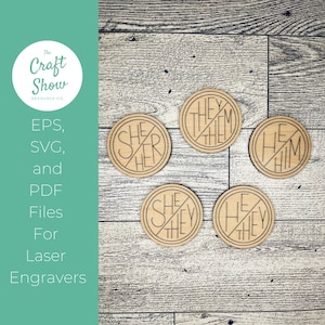 Wood Pronoun Pins, laser cut files, craft shows, svg, pdf, eps