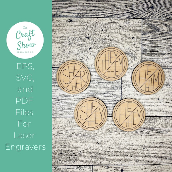 Wood Pronoun Pins, laser cut files, craft shows, svg, pdf, eps