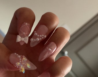 Pearl Pink Nails | Chrome | GelX | 3D Gel | Fake Nails | Press On Nails | Hand Made Nails | Beautiful Nails |