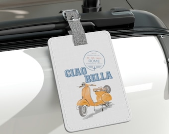 Ciao Bella Luggage Tag, Cute Italian Travel Scooter Bag Tag with Retro Vibe, Rome Italy, Gift for Her, Wedding Honeymoon Gift, Destination