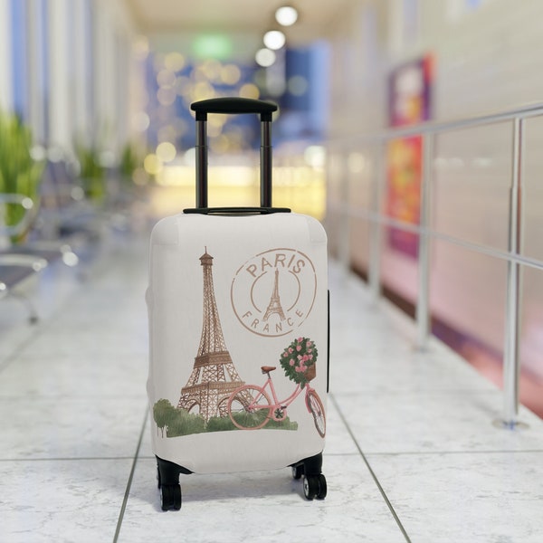 Paris France Romantic Luggage Cover, Emily Paris Baggage Protector, Valentine's Day Gift, French Bicycle Landmarks, Suitcase Cover, Gift Her