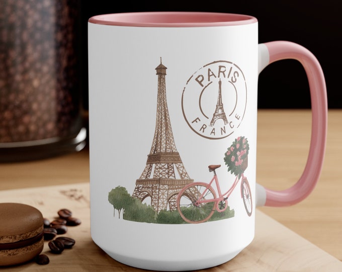 Parijs Frankrijk romantische mok, Emily Paris mok, Valentijnsdag geschenk, Franse fiets, Parijs monumenten, liefde stempel mok cadeau
