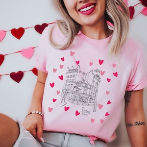Emily Paris Shirt, Paris France Neighborhood Love T-shirt, Valentine&#39;s Day Shirt, French Bicycle, Paris Landmarks, Love Shirt, Gift for Her