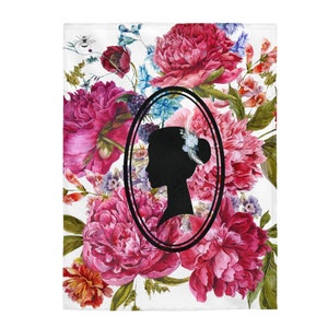 Floral Cameo Fleece Blanket, Spill the Tea, Regency England, English Rose Peony Floral, Valentines Day Gift Her, Mother&#39;s Day Gift, Wedding
