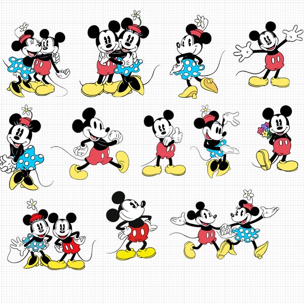 Klassieke Mickey en Minnie PNG-bundel