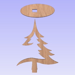 May include: Wooden cutout of a Christmas tree with a star on top. The tree is brown and has a simple design.
