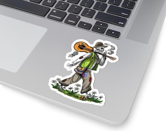 Vintage Skeleton Musician Kiss-Cut Stickers | Bohemian Decor, Gift for Music Lovers, Laptop Decals, Festival Accessories